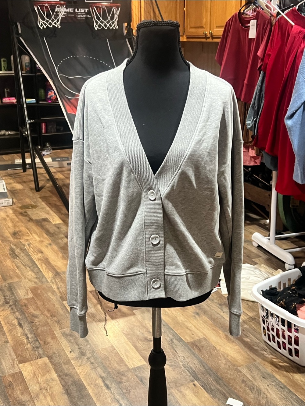 Vuori Light Gray V-Neck Button Front Cardigan